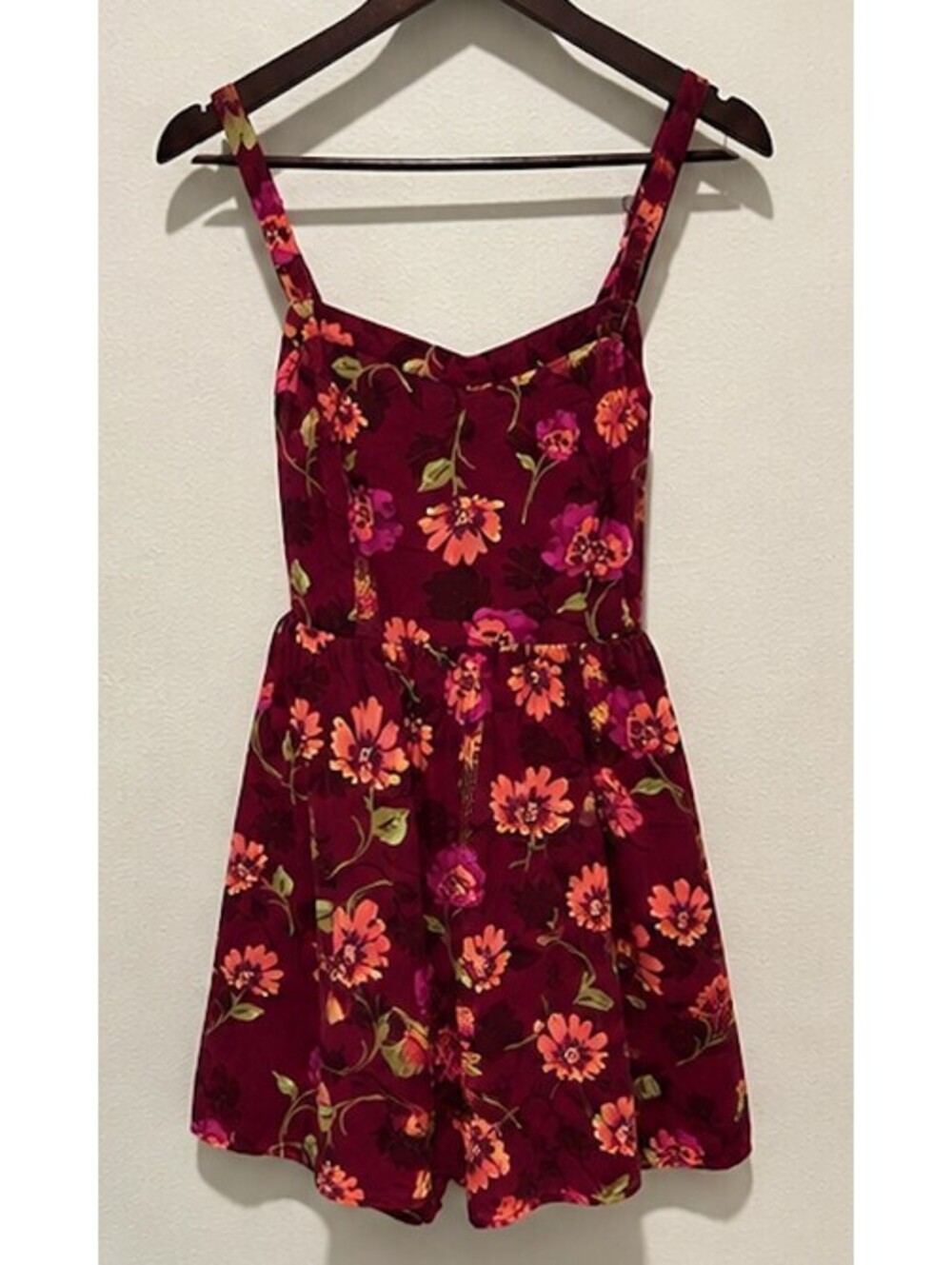 Garage Burgundy Floral Print Cutout Dress Size S